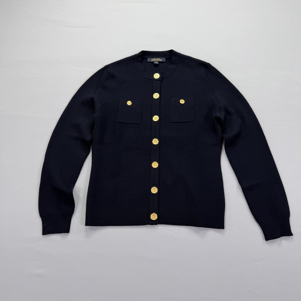 Brooks Brothers Women's 100% Merino Wool Cardigan Navy Gold Buttons Size S